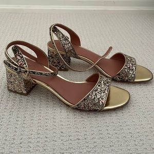 Ash leather gold sparkly sandals block heel size 40